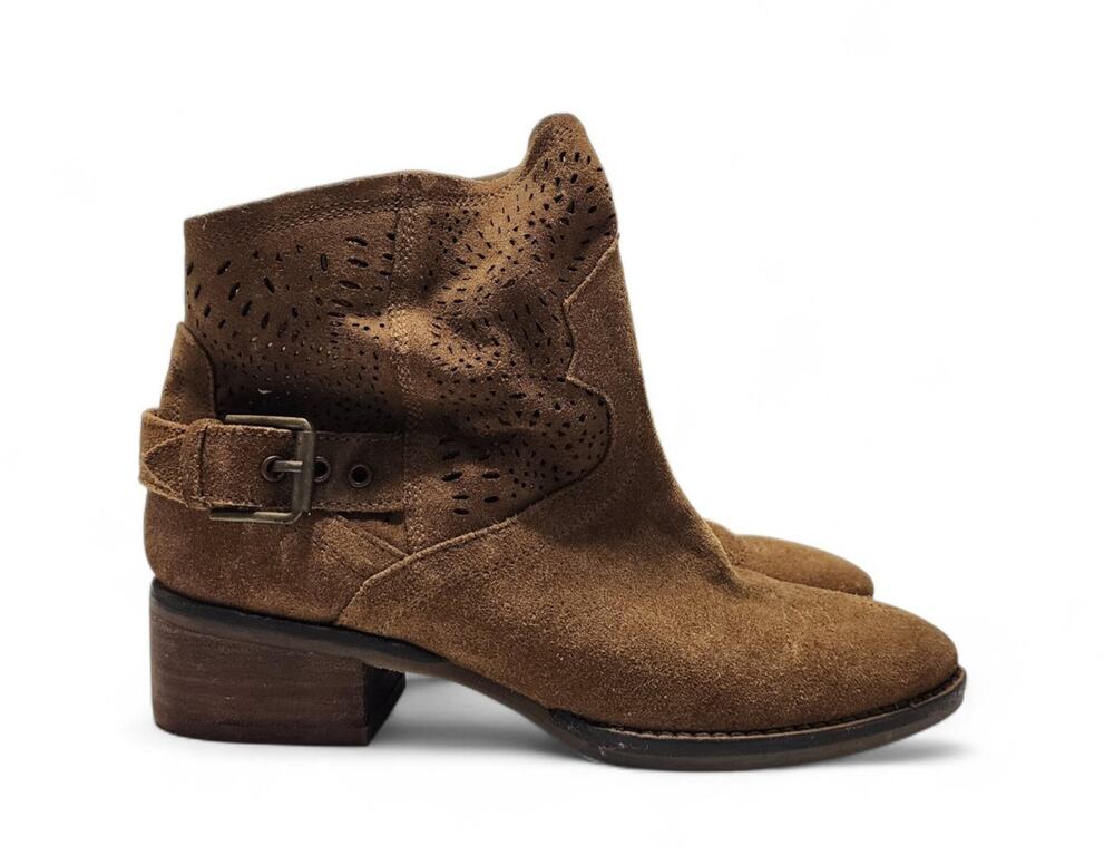 Naughty Monkey Zoey Suede Ankle Boot Brown Laser Cut Leather Western Size 6